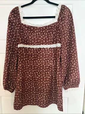 CIDER Brown Floral Mini Dress | Size M | Cottagecore | New With Tags